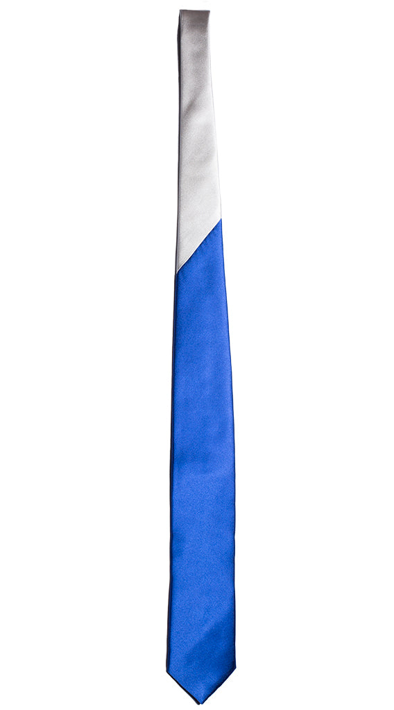 Cravatta Bluette di Raso Nodo In Contrasto Grigio Argento di Raso Made in Italy Graffeo Cravatte Intera