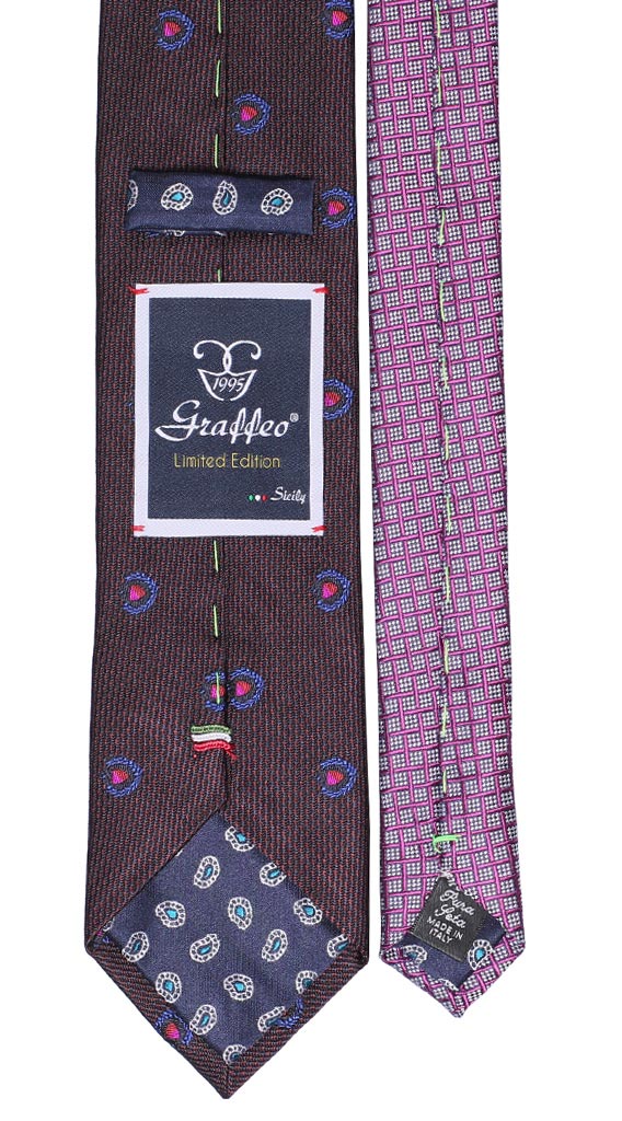 Cravatta Bordeaux Blu Fantasia Bluette Fucsia Nodo in Contrasto Bluette Made in Italy Graffeo Cravatte pala