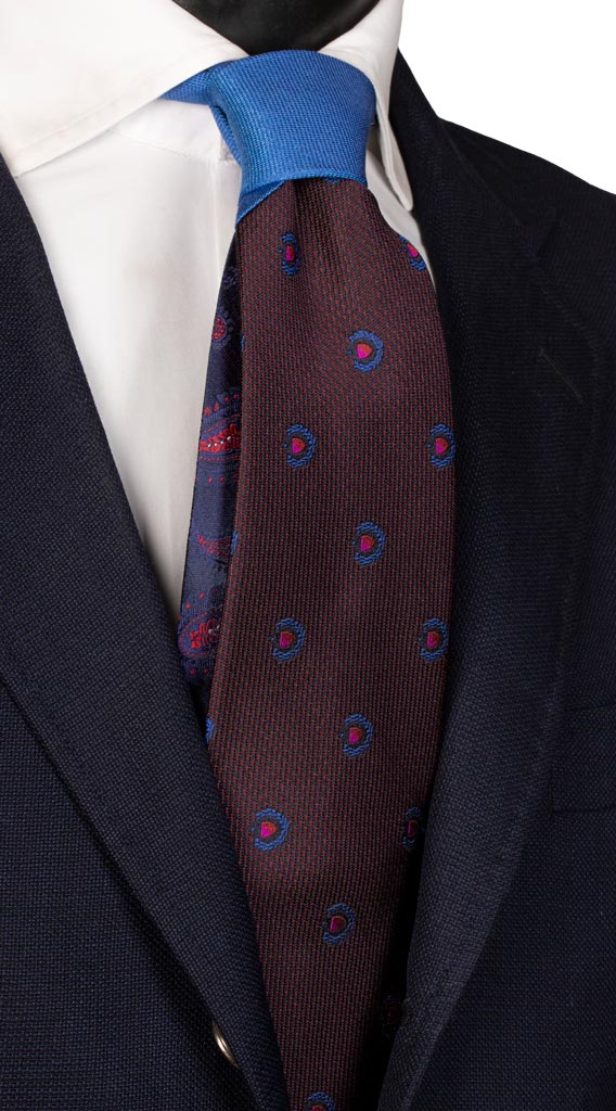 Cravatta Bordeaux Blu Fantasia Fucsia Bluette Nodo in Contrasto Bluette Made in Italy Graffeo Cravatte