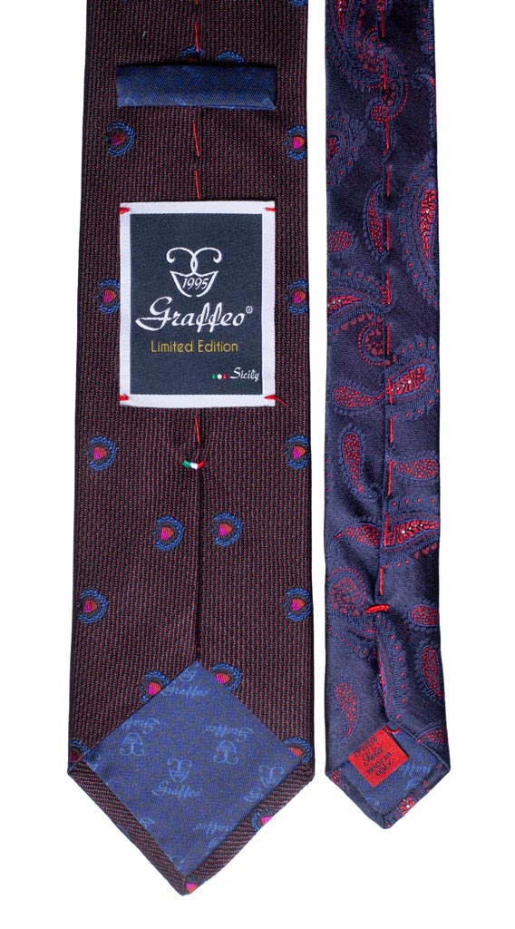 Cravatta Bordeaux Blu Fantasia Fucsia Bluette Nodo in Contrasto Bluette Made in Italy graffeo Cravatte Pala