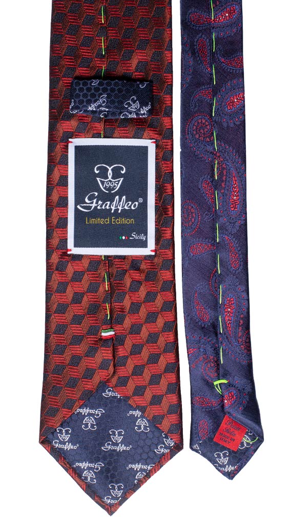 Cravatta Bordeaux Blu Nodo in Contrasto Blu Made in Italy Graffeo Cravatte Pala