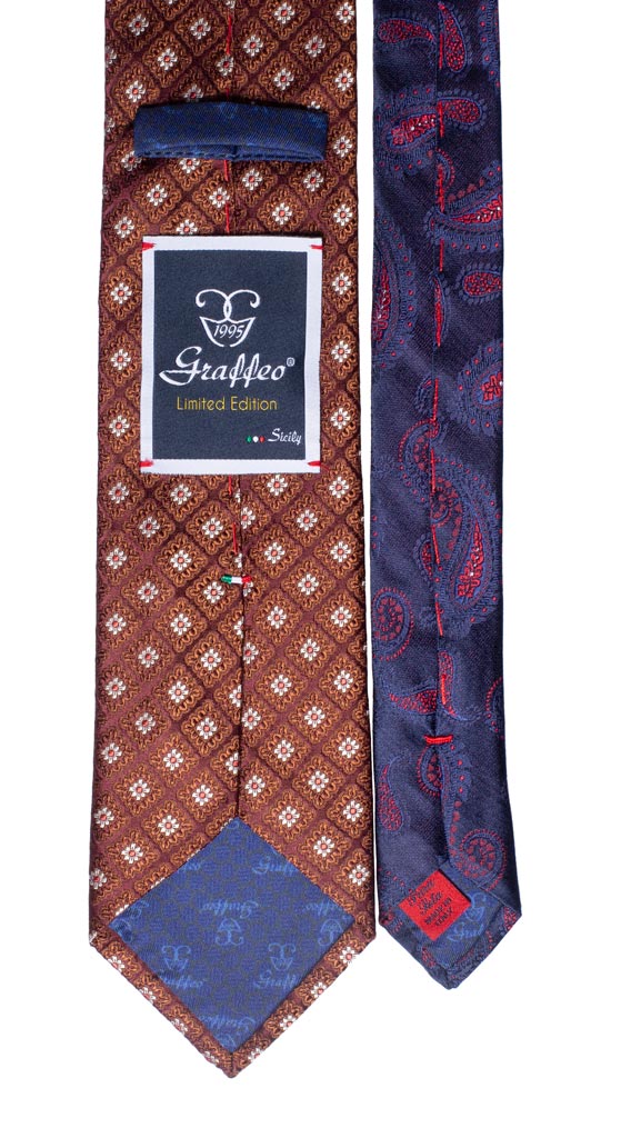 Cravatta Bordeaux Fantasia Marrone Bianca Nodo in Contrasto Bordeaux Fantasia Made in Italy Graffeo Cravatte Pala