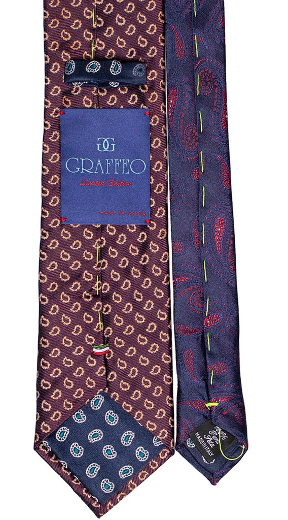 Cravatta Bordeaux Paisley Arancione Bianco Nodo In Contrasto Bordeaux Fantasia Arancione Made in Italy Graffeo Cravatte Pala