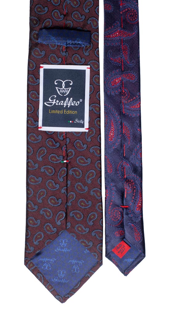 Cravatta Bordeaux Paisley Multicolor Nodo in Contrasto Pied de Poule Celeste Marrone Made in Italy Graffeo Cravatte Pala