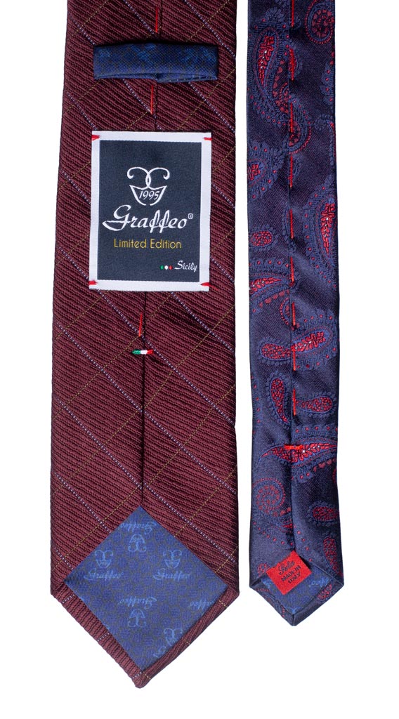 Cravatta Bordeaux a Quadri Celeste Verde Nodo In Contrasto Blu Paisley Bordeaux Made in Italy Graffeo Cravatte Pala