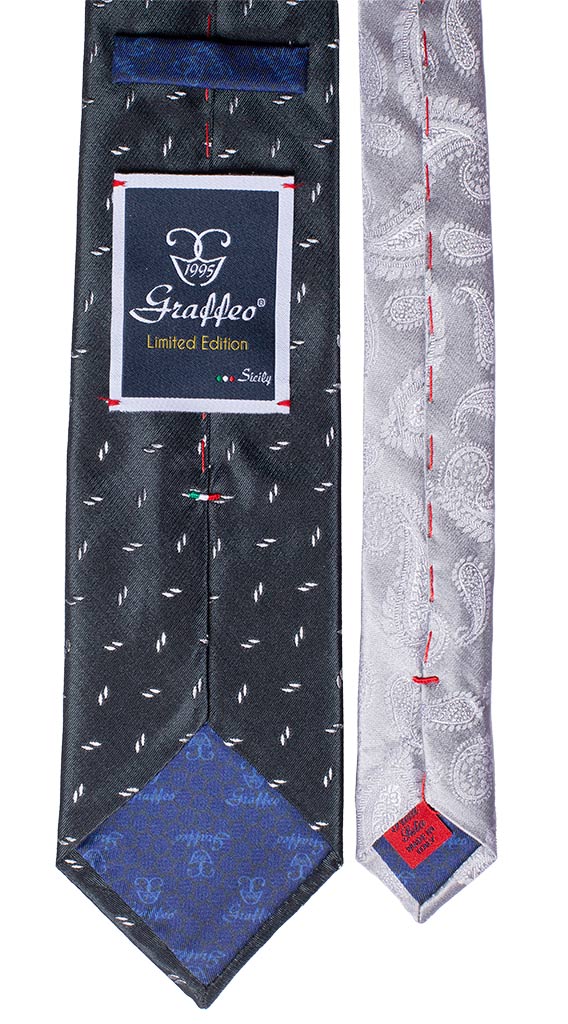 Cravatta Cerimonia Antracite Fantasia Bianca Nodo in Contrasto Grigio Made in Italy Graffeo Cravatte pala