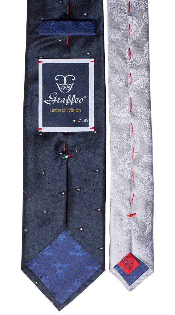 Cravatta Cerimonia Blu Fantasia Bianca Nodo in Contrasto Grigio Made in Italy Graffeo Cravatte Pala
