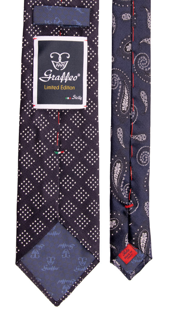 Cravatta Cerimonia Blu Fantasia Grigia Argento Nodo in Contrasto Grigio Argento Made in Italy Graffeo Cravatte Pala