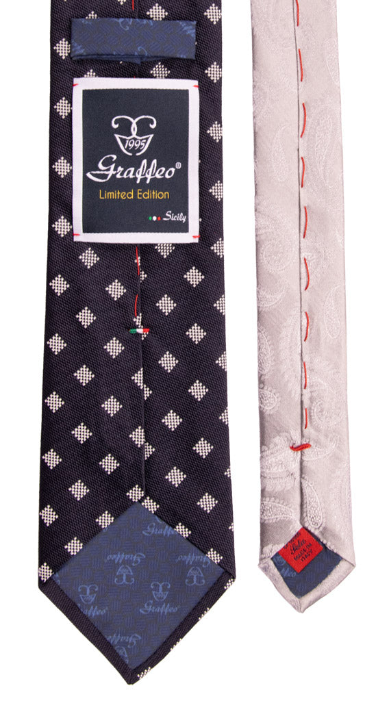 Cravatta Cerimonia Blu Grigia Argento Nodo in Contrasto Grigio Argento Paisley Blu Made in Italy Graffeo Cravatte Pala
