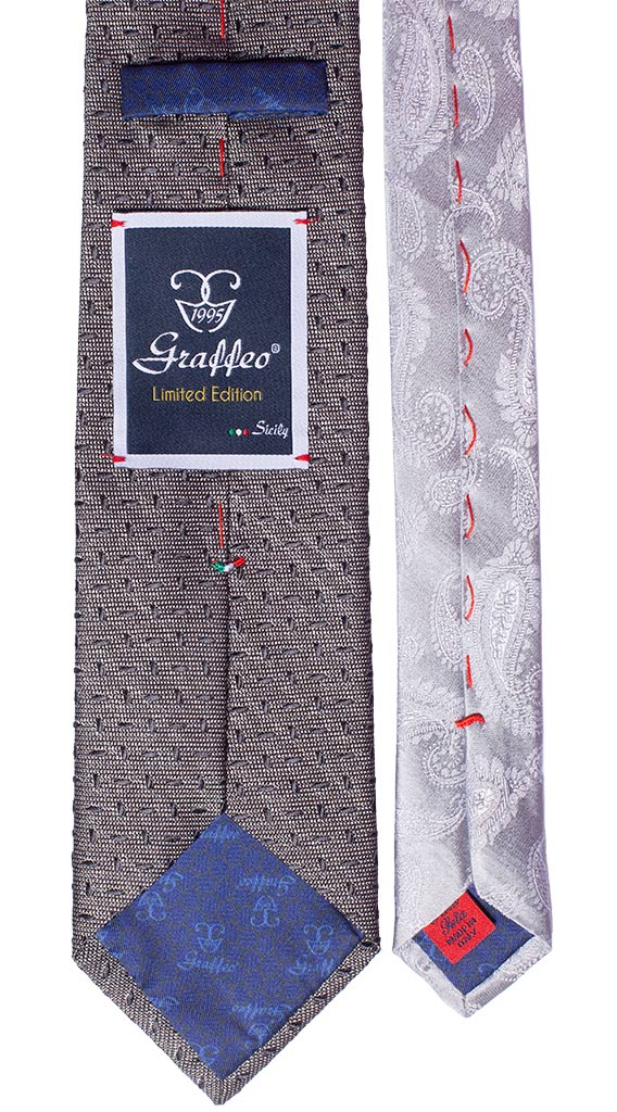 Cravatta Cerimonia Fantasia Grigia Nodo Grigio Argento Nero Made in italy Graffeo Cravatte Pala