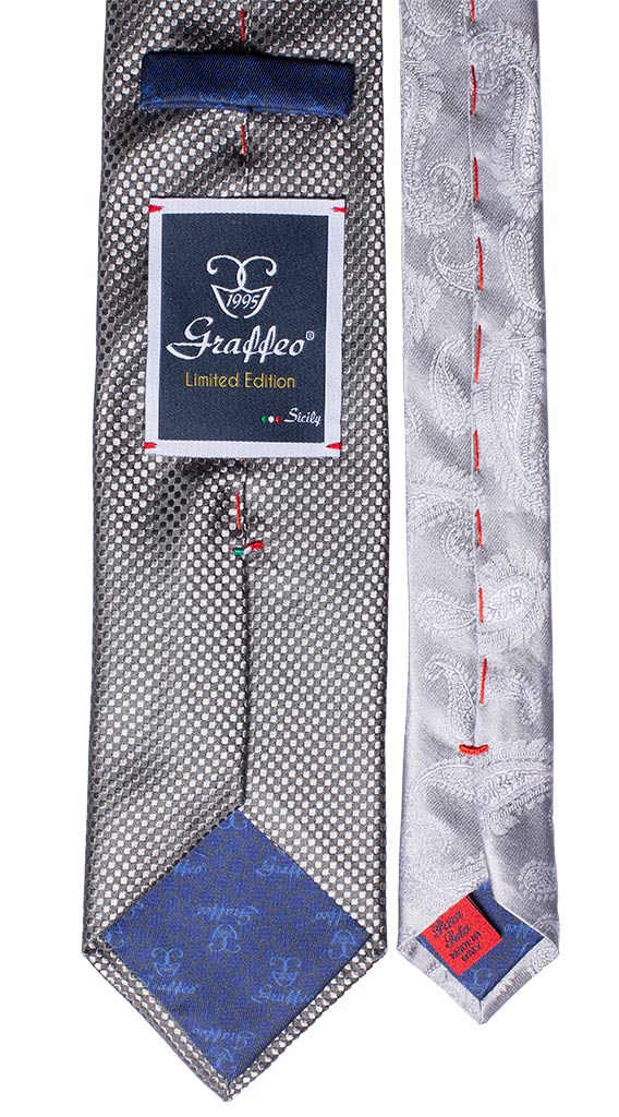 Cravatta Cerimonia Fantasia Grigia Nodo in Contrasto Grigio Argento Made in Italy Graffeo Cravatte Pala