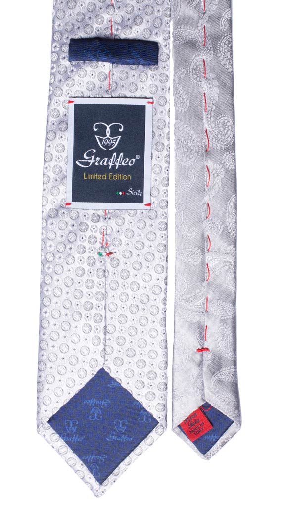 Cravatta Cerimonia Fantasia Grigio Argento Nodo in Contrasto Nero Paisley Made in Italy Graffeo Cravatte Pala