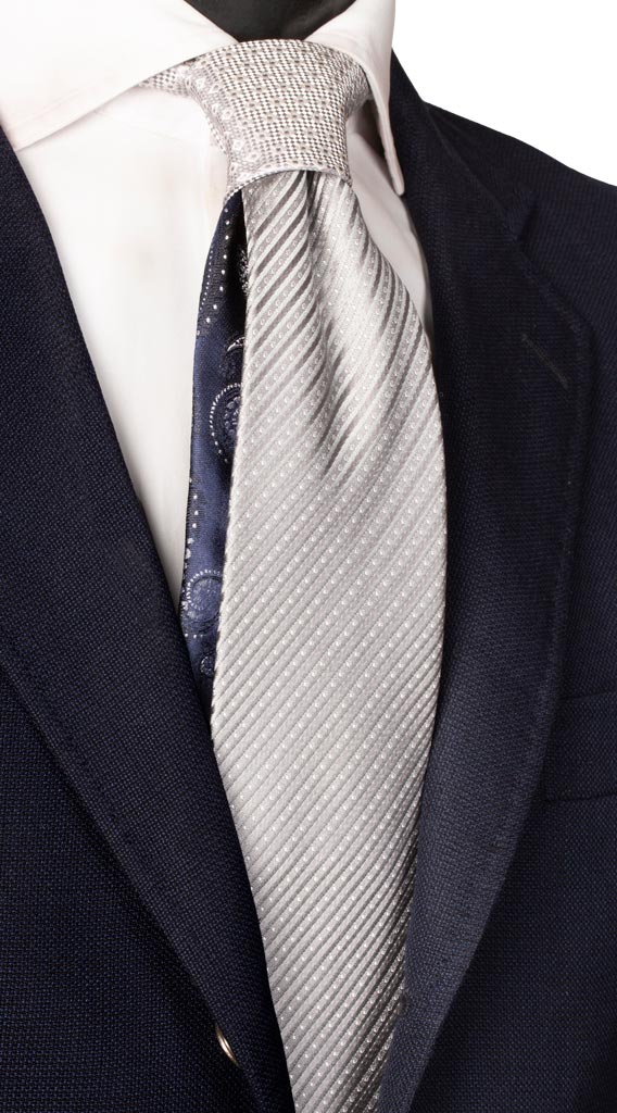 Cravatta Cerimonia Grigia Nodo in Contrasto Grigio Fantasia Made in Italy graffeo Cravatte