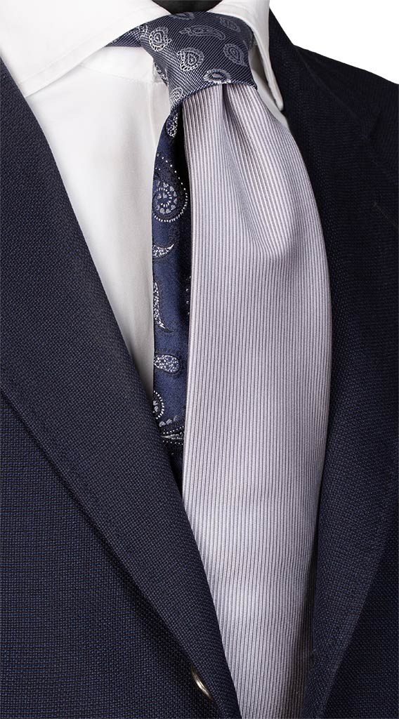 Cravatta Cerimonia Grigia Nodo in Contrasto Grigio Paisley Made in Italy graffeo Cravatte