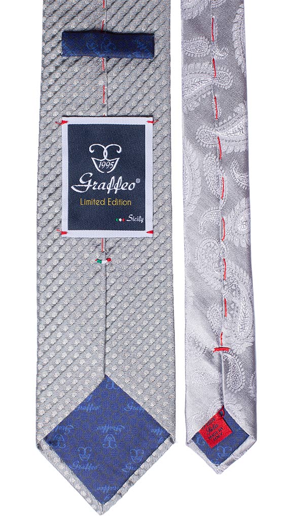 Cravatta Cerimonia Grigia Pois Argento Nodo in Contrasto Grigio a Pois Made in italy graffeo Cravatte pala