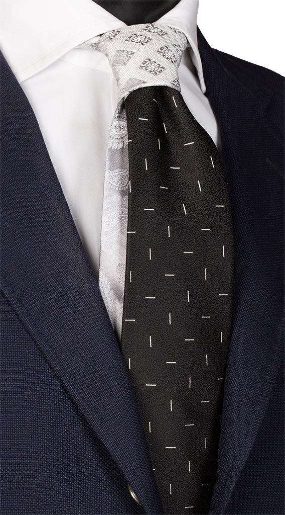 Cravatta Cerimonia Nera Fantasia Grigia Nodo in Contrasto Grigio Made in Italy Graffeo Cravatte