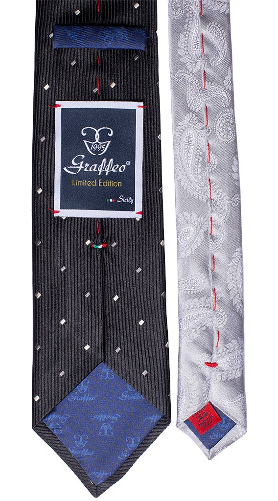 Cravatta Cerimonia Nera Fantasia Grigia Nodo in Contrasto Grigio Made in Italy Graffeo Cravatte Pala