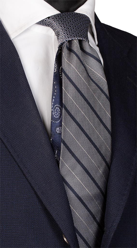 Cravatta Cerimonia Regimental Grigio Blu Nodo in Contrasto Grigio Blu Made in Italy Graffeo Cravatte