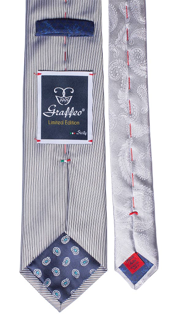 Cravatta Cerimonia a Righe Grigio Argento Nodo in Contrasto Nero Grigio Made in Italy Graffeo Cravatte Pala