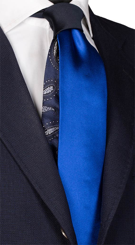 Cravatta Cerimonia di Raso Bluette Nodo in Contrasto Blu Made in Italy graffeo Cravatte