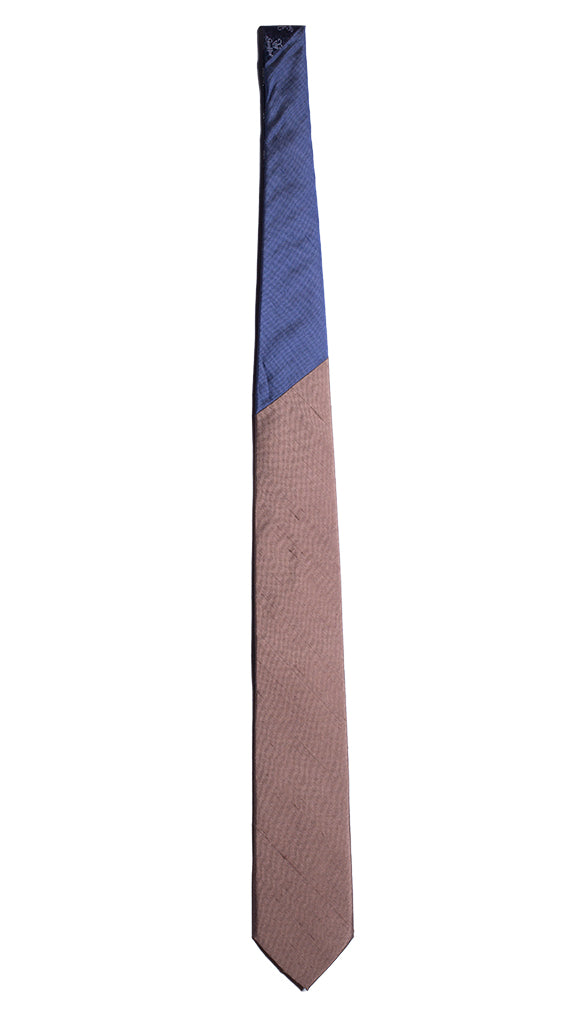 Cravatta Color Fango Shantung di Seta Nodo in Contrasto Bluette N2153