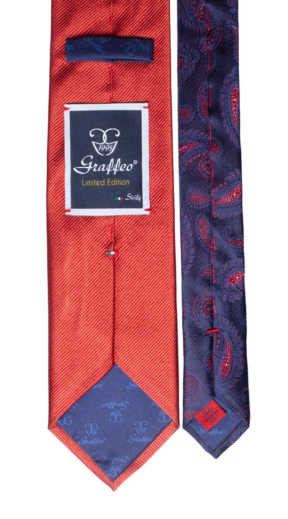 Cravatta Rosso Mattone Nodo in Contrasto Blu Fantasia Made in Italy Graffeo Cravatte Pala