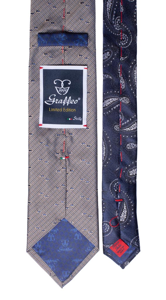 Cravatta Fantasia Blu Marrone Grigio Nodo in Contrasto Blu Bluette Fantasia Made in Italy Graffeo Cravatte Pala