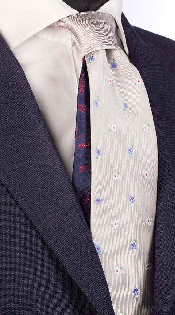 Cravatta Ghiaccio Fantasia Floreale Celeste Bianco Rosso Verde Nodo Ghiaccio Rosso Celeste Made in italy Graffeo Cravatte