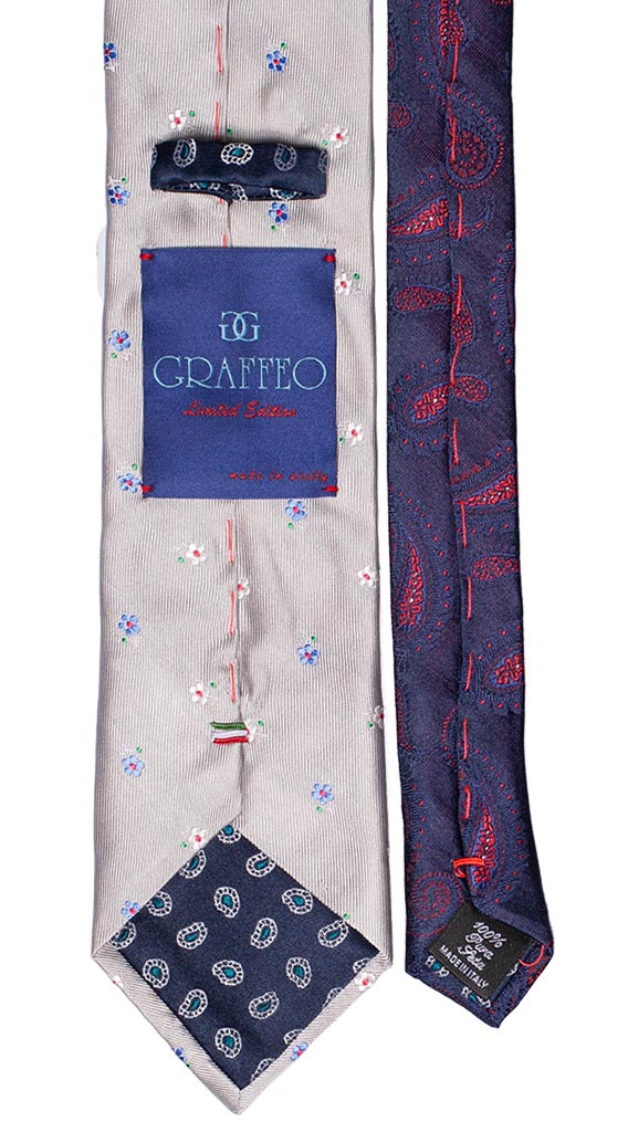 Cravatta Ghiaccio Fantasia Floreale Celeste Bianco Rosso Verde Nodo Ghiaccio Rosso Celeste Made in Italy Graffeo Cravatte Pala