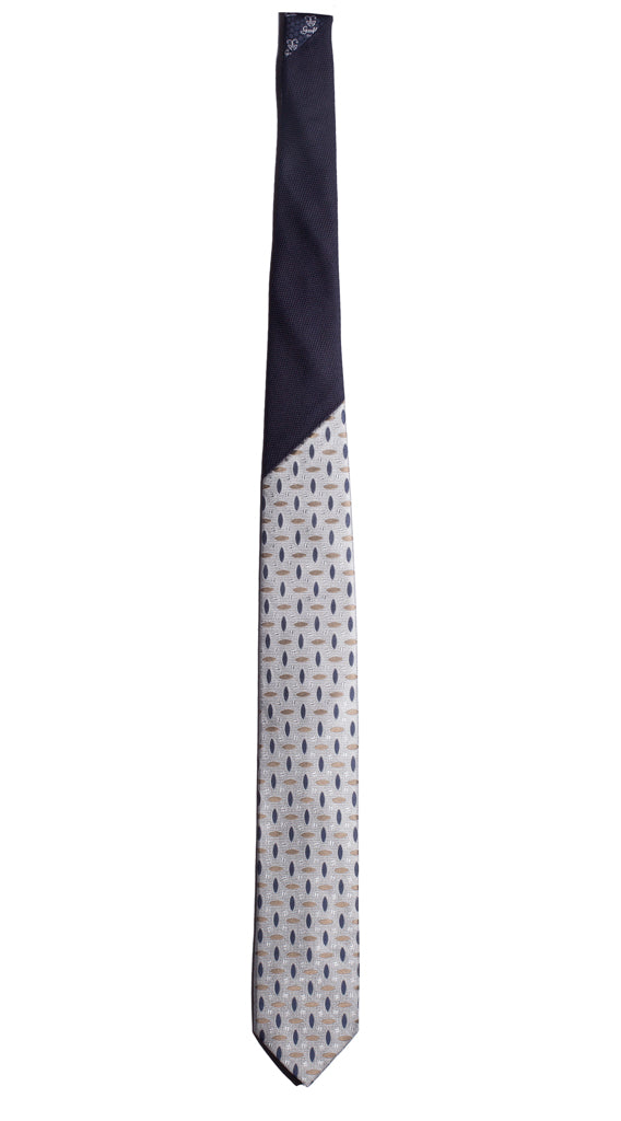 Cravatta Grigia Fantasia Blu Beige Nodo in Contrasto Blu Made in Italy Graffeo Cravatte Intera
