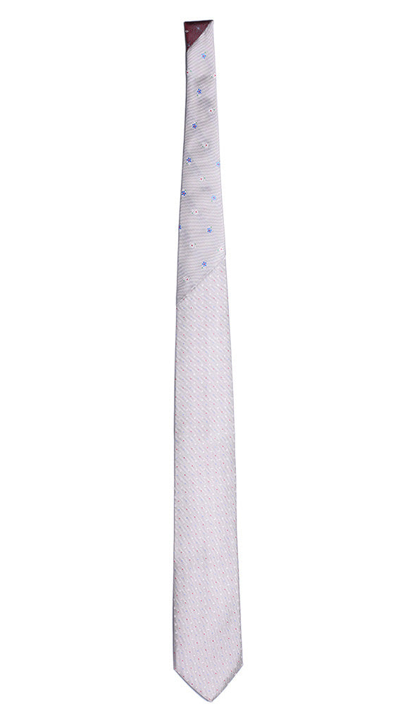 Cravatta Grigio Chiaro Fantasia Rossa Celeste Grigio Chiaro Nodo Grigio Chiaro Fantasia Floreale Made in Italy Graffeo Cravatte Intera