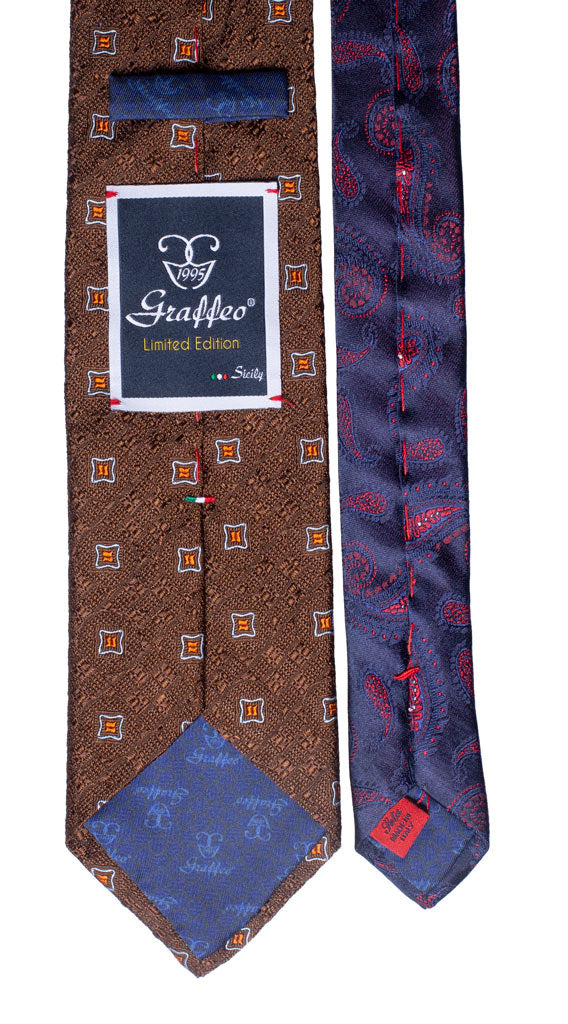 Cravatta Marrone Arancione Celeste Nodo in Contrasto Arancione a Fiori Blu Made in Italy graffeo Cravatte Pala