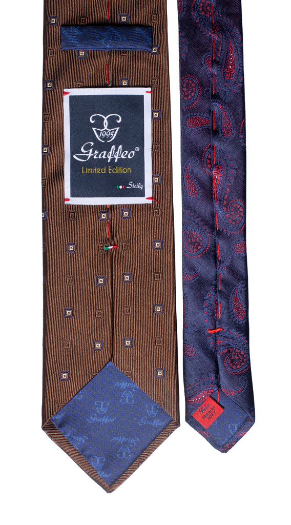 Cravatta Marrone Blu Bianco Nodo in Contrasto Blu Marrone Made in Italy Graffeo Cravatte Pala