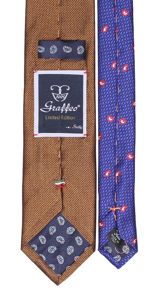 Cravatta Marrone Chiaro Nodo in Contrasto a Quadri Blu Navy Marrone Bianco Made in Italy Graffeo Cravatte Pala