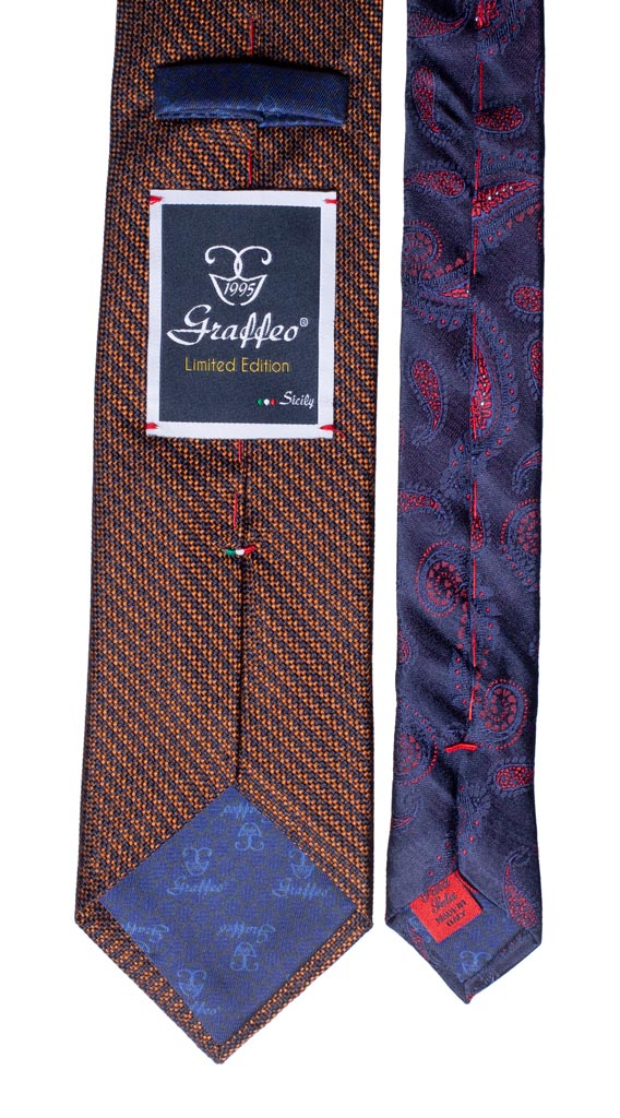 Cravatta Marrone Fantasia Blu Nodo in Contrasto Blu Marrone Bianco Made in Italy Graffeo Cravatte Pala