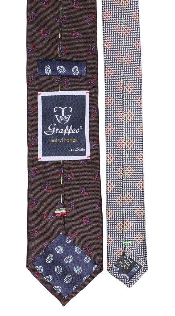 Cravatta Marrone Paisley Ruggine Bluette Nodo in Contrasto Ruggine Tinta Unita Made in Italy Graffeo Cravatte Pala