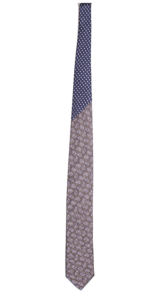 Cravatta Marrone Vintage Paisley Viola Bianco Nodo in Contrasto Blu Pois Viola Bianco Made in italy Graffeo Cravatte Intera