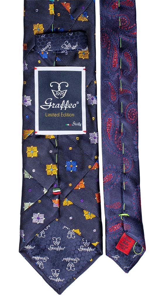 Cravatta Mosaico Blu Patchwork di Seta Multicolor Made in Italy Graffeo Cravatte Pala