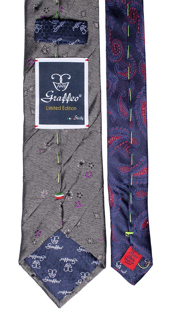 Cravatta Mosaico Grigia Patchwork di Seta Viola Blu Made in Italy Graffeo Cravatte Pala