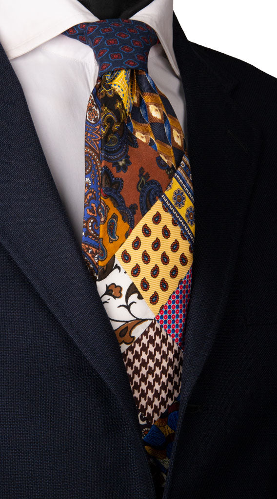 Cravatta Mosaico Patchwork Stampa di Seta Fantasia Multicolor Made in Italy Graffeo