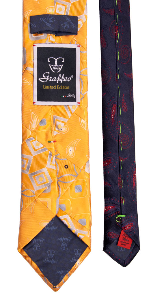 Cravatta Mosaico Patchwork di Seta Arancione Chiaro Fantasia Made in Italy Graffeo Cravatte Pala