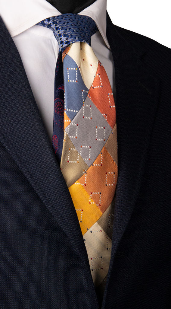 Cravatta Mosaico Patchwork di Seta Fantasia Multicolor Made in Italy graffeo Cravatte