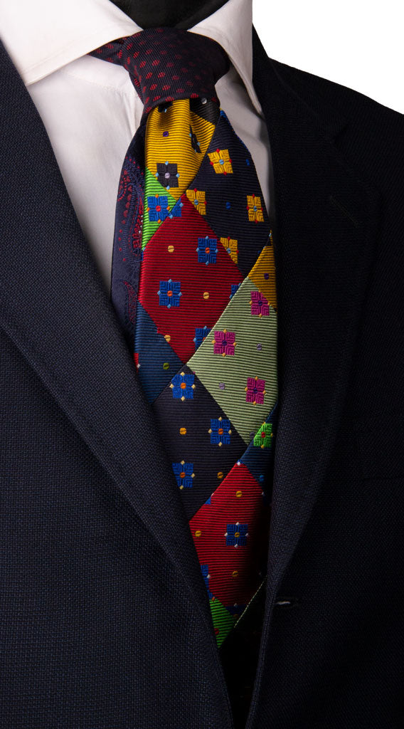 Cravatta Mosaico Patchwork di Seta Fantasia Multicolor Made in Italy Graffeo Cravatte