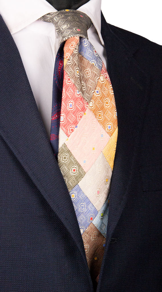 Cravatta Mosaico Patchwork di Seta Fantasia Multicolor Made in Italy Graffeo Cravatte