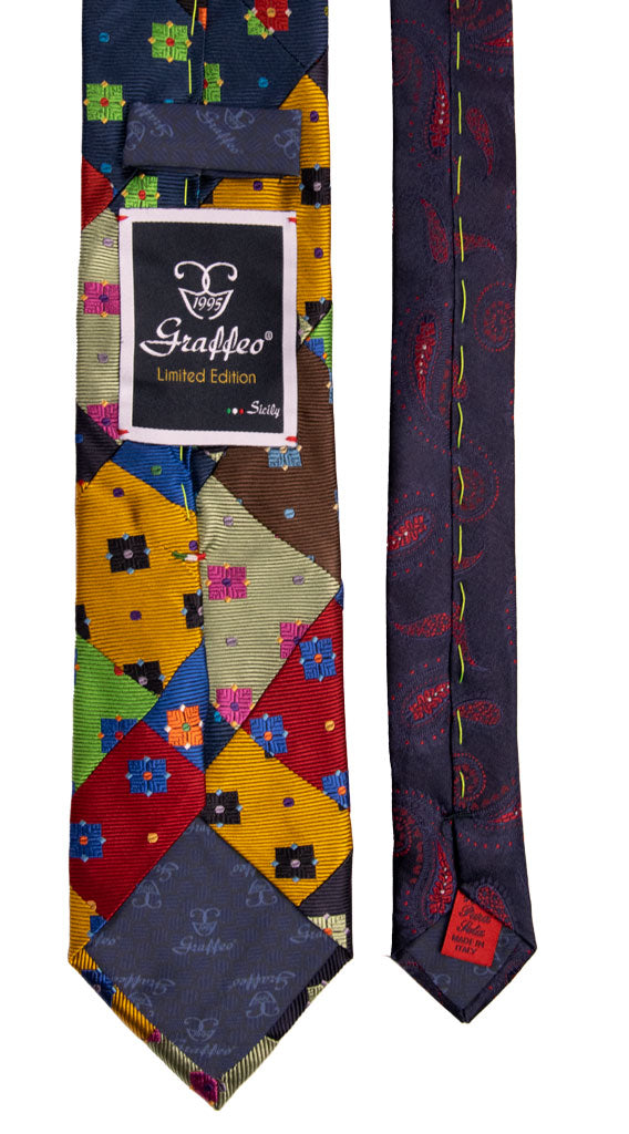 Cravatta Mosaico Patchwork di Seta Fantasia Multicolor Made in Italy Graffeo Cravatte Pala