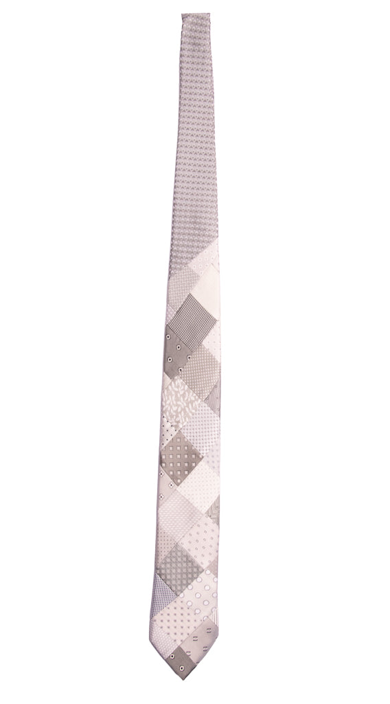 Cravatta Mosaico Patchwork di Seta Grigia Fantasia Made in Italy Graffeo Cravatte Intera