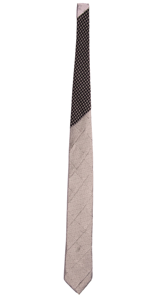 Cravatta Mosaico Patchwork di Seta Grigia Nera Fantasia Made in Italy Graffeo Cravatte Intera