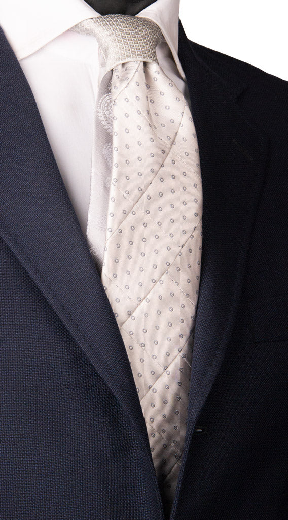 Cravatta Mosaico Patchwork di Seta Grigio Perla Fantasia Made in Italy Graffeo Cravatte