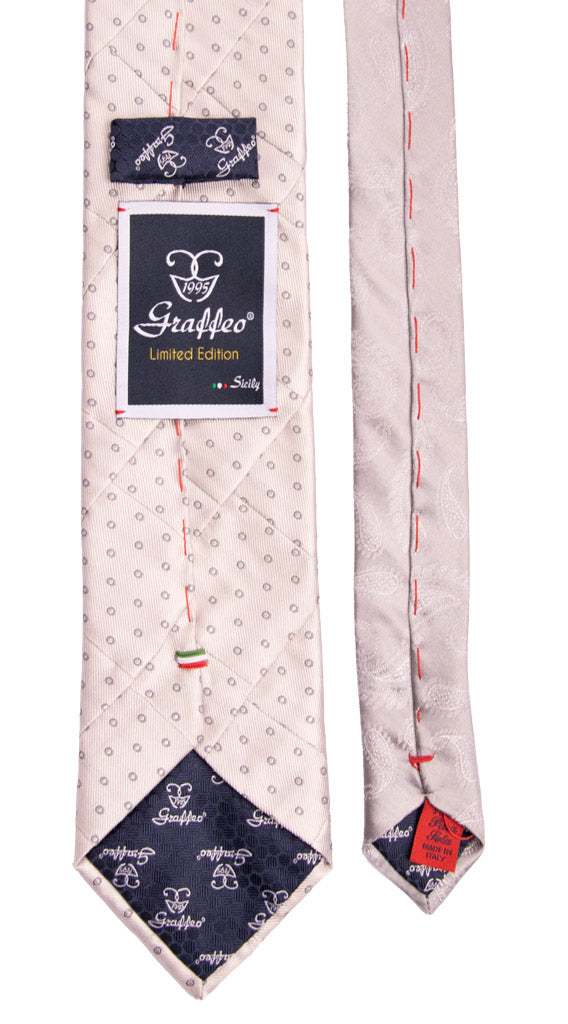 Cravatta Mosaico Patchwork di Seta Grigio Perla Fantasia Made in Italy Graffeo Cravatte Pala