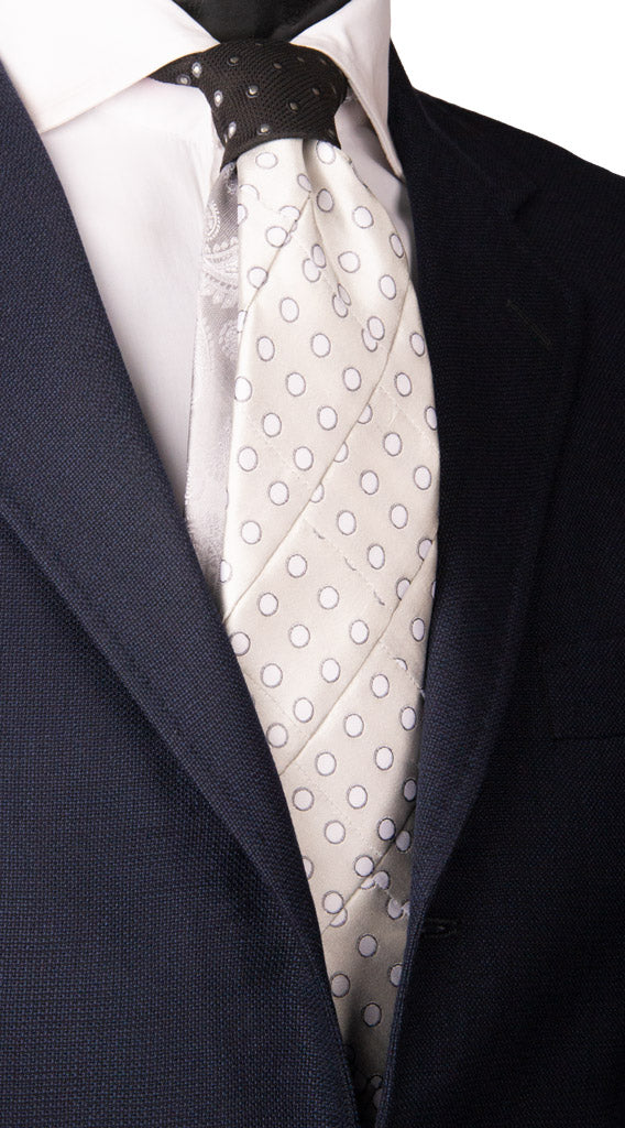 Cravatta Mosaico Patchwork di Seta Grigio Perla Nera Fantasia Made in Italy Graffeo Cravatte